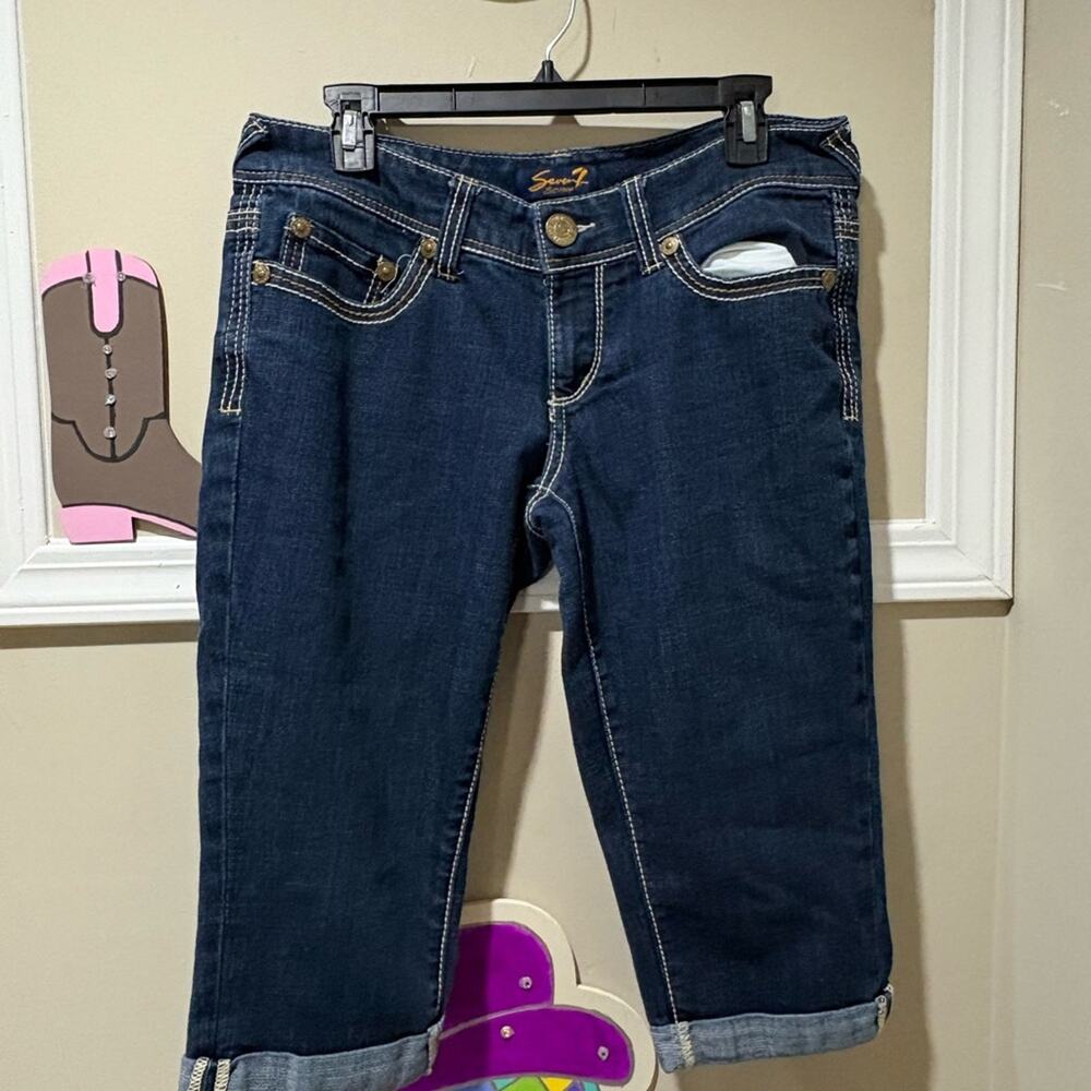 Seven7 Women's Dark Blue Cropped Jeans